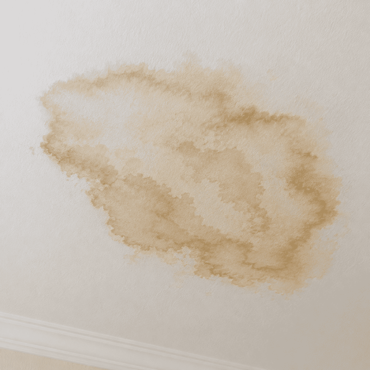 Water stain and water damage on a drywall ceiling