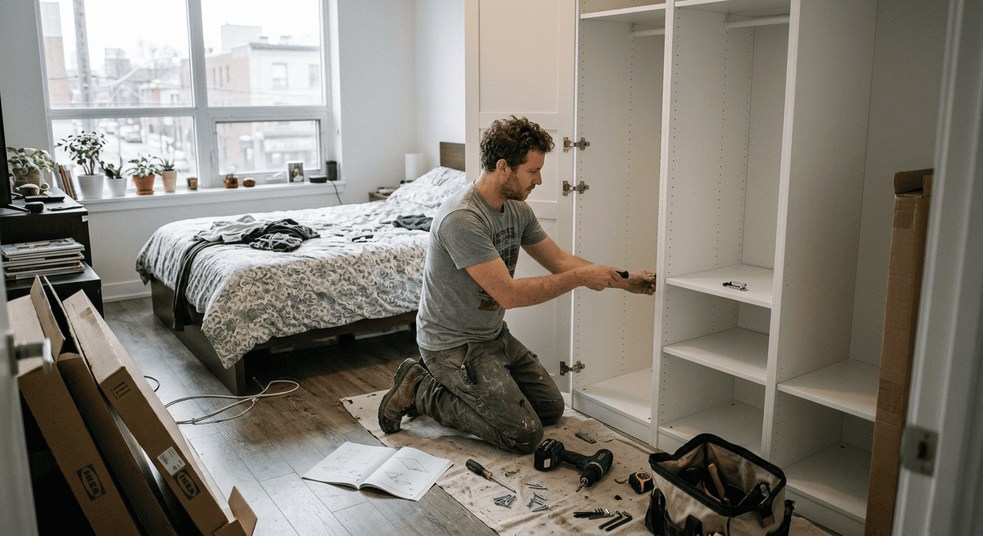 IKEA wardrobe assembly in a Toronto condo