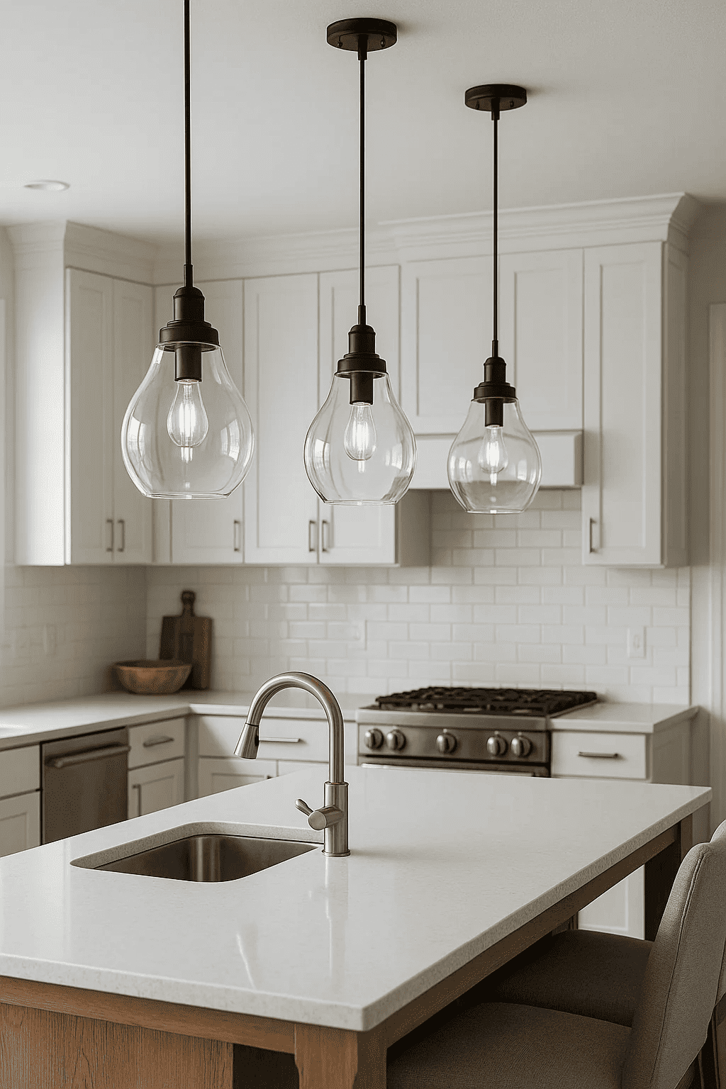 pendant lighting installation over kitchen island
