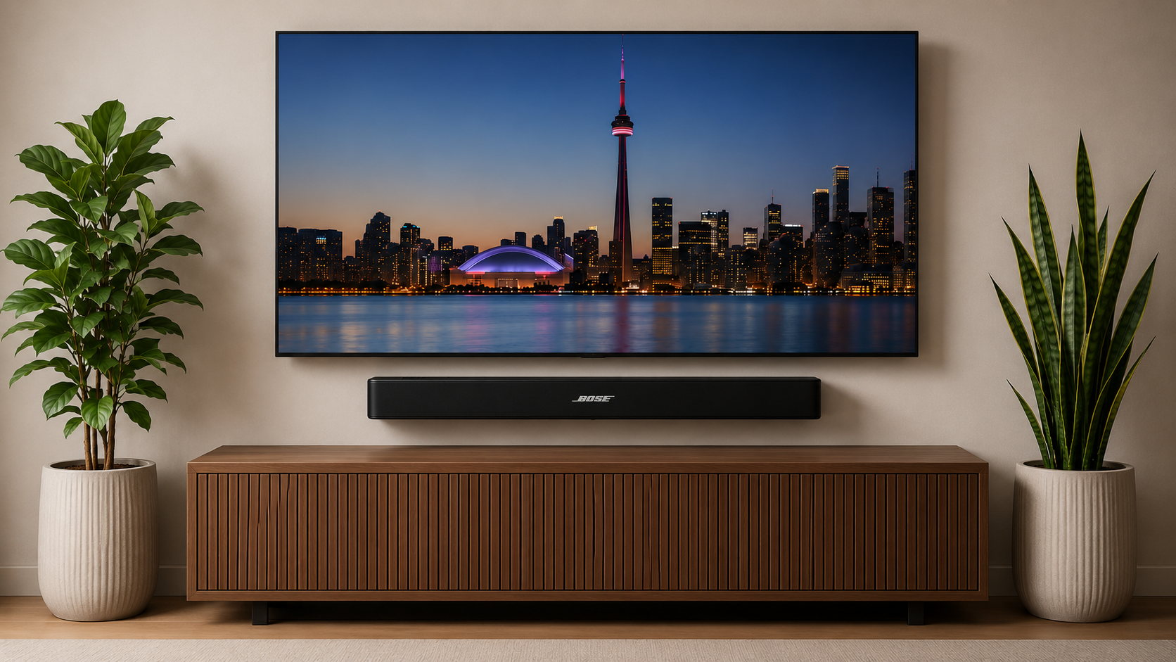 Soundbar mounted below a TV in Toronto — professional Torr Handyman install