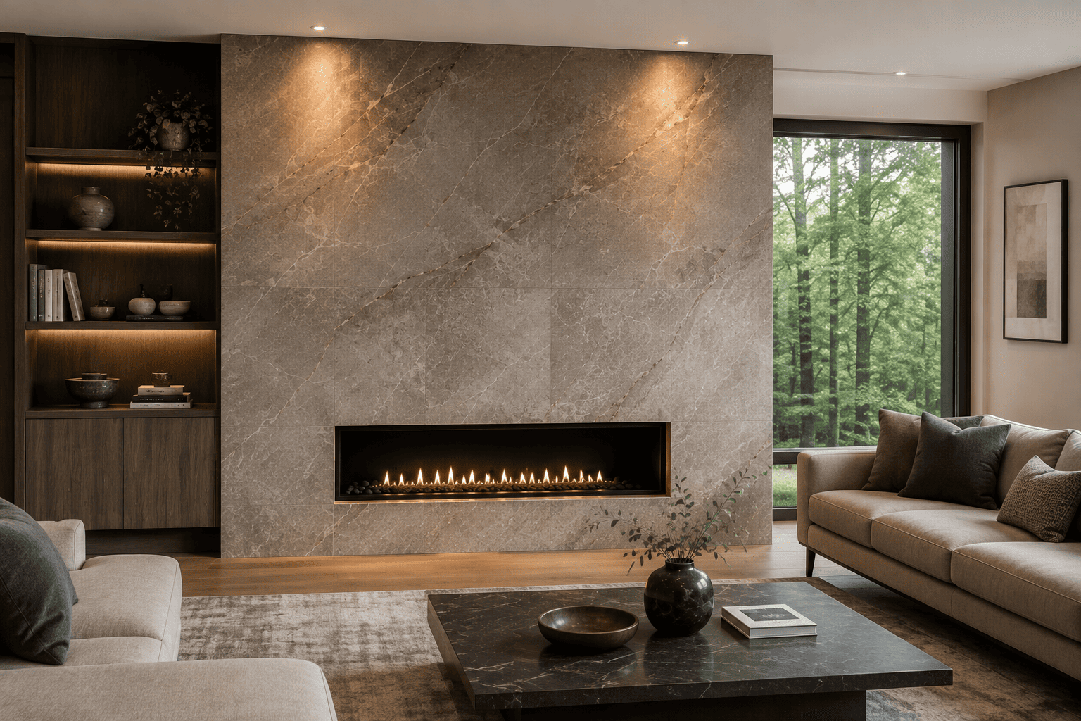 Natural stone fireplace surround, Midtown Toronto