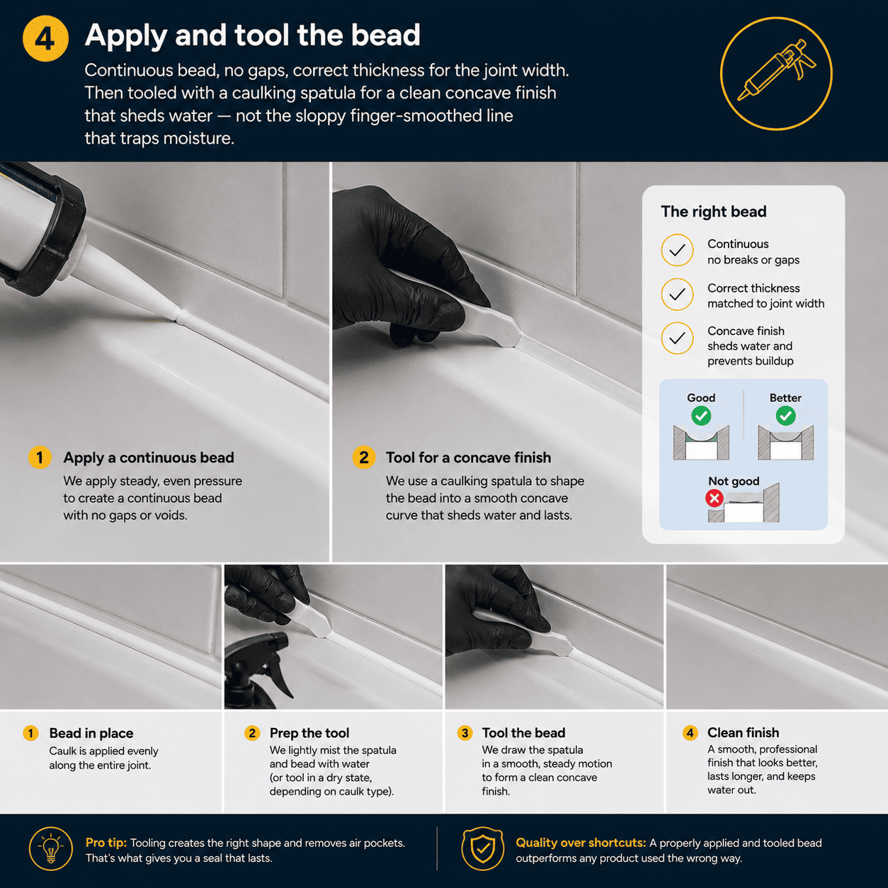 Applying and tooling a clean caulking bead