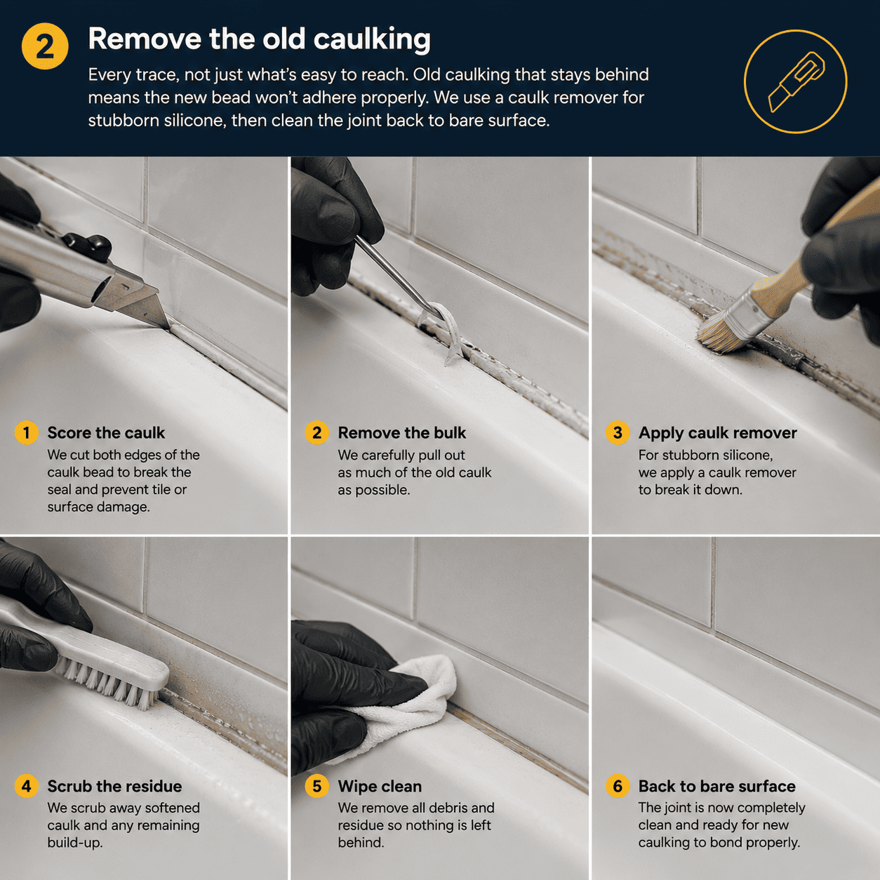 Removing old caulking back to bare surface — Toronto caulking service