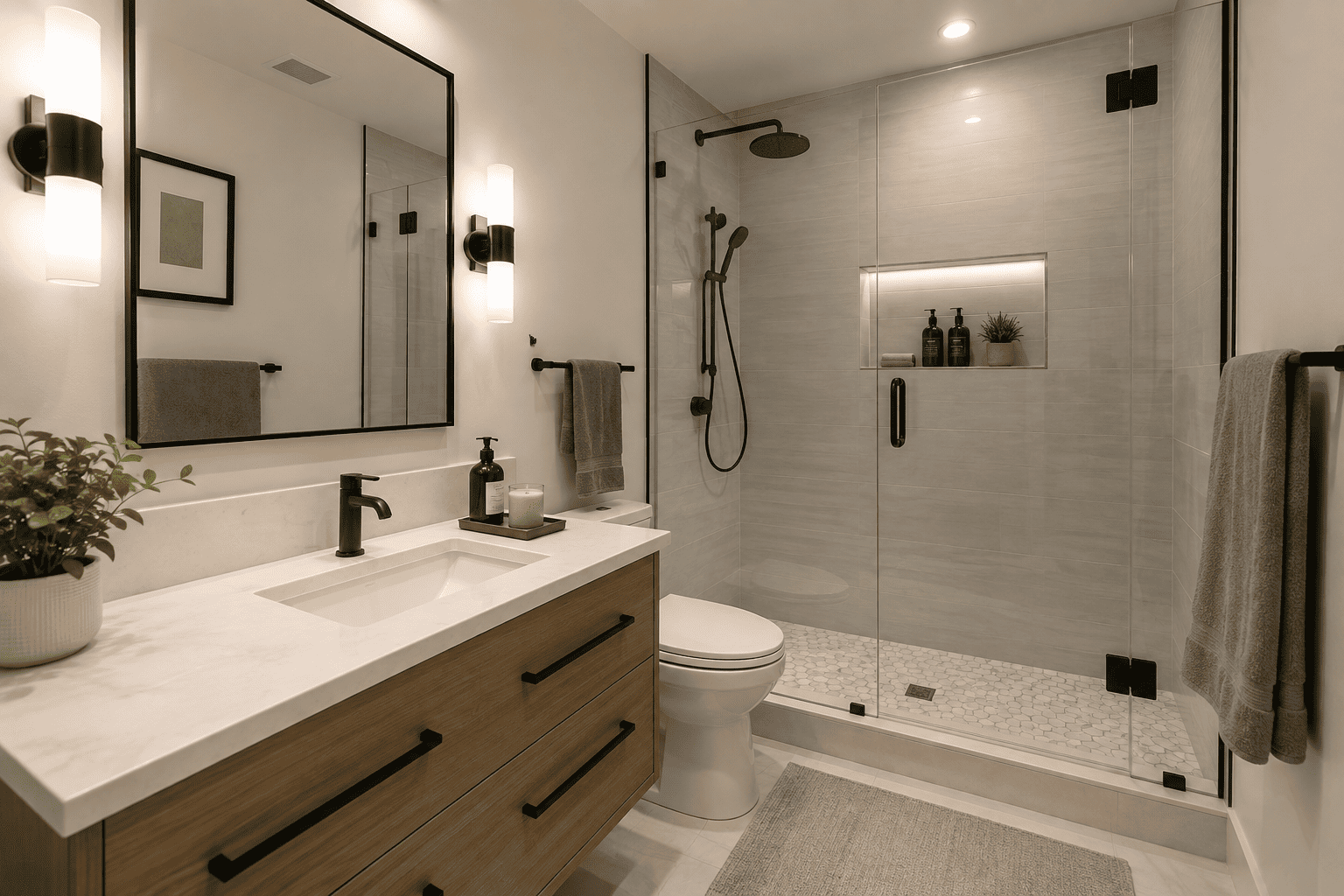 Modern Condo Bathroom Renovation in Toronto – Walk-In Shower & Custom Vanity
