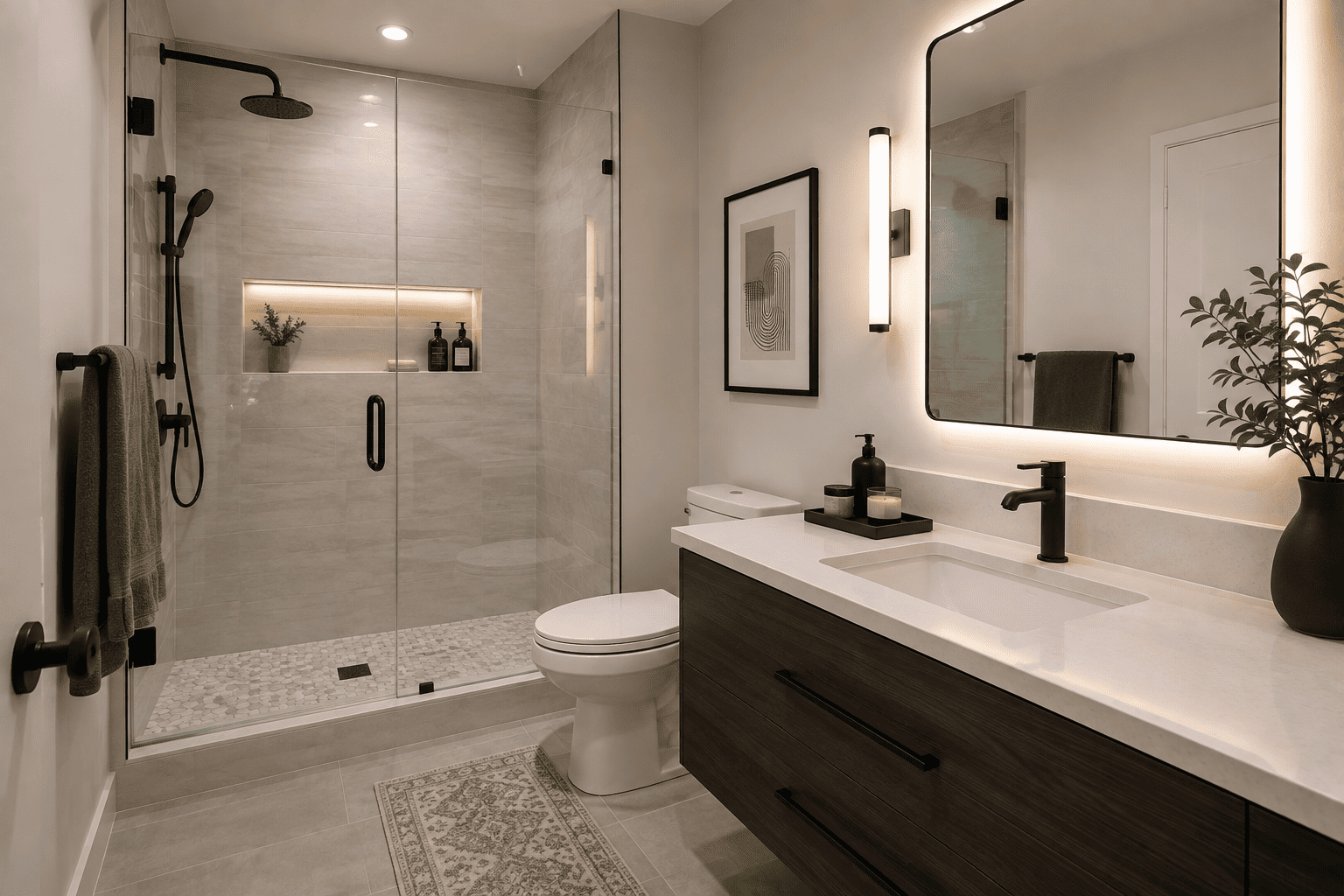 Contemporary Condo Bathroom Renovation – Walk-In Shower & Modern Vanity