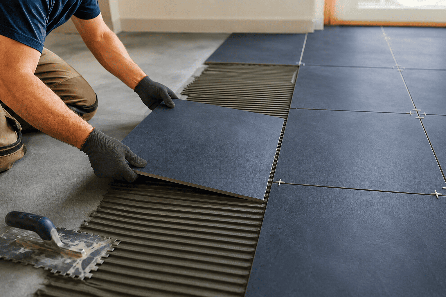 Setting and grouting tile with consistent grout lines in Toronto